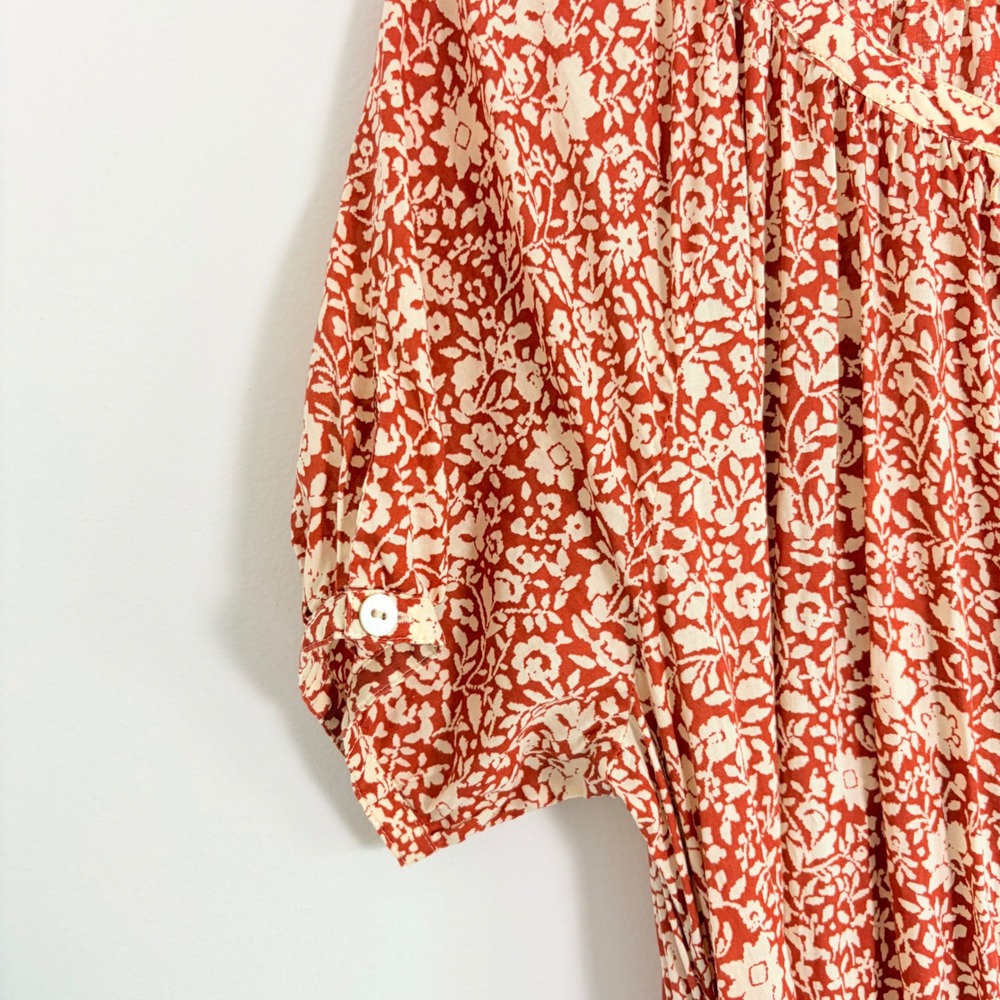 Faherty Carmel Floral Organic Cotton Midi Button Front Shirtdress Medium Coastal - Picture 5 of 12